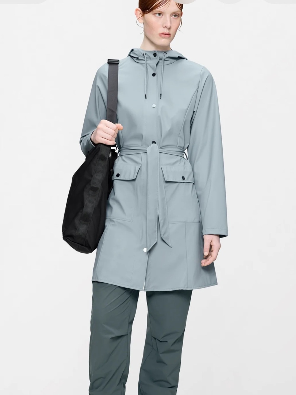 Rains drip drip drip Light Gray Hooded Trench Coat with Belt Rubberized Sz. M/L